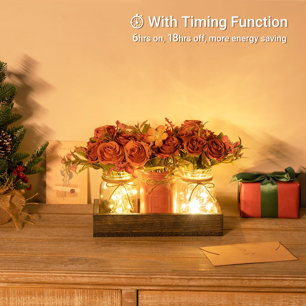 Mkono Fall Centerpieces for Tables Dining Room Decor with Mason Jar Lights