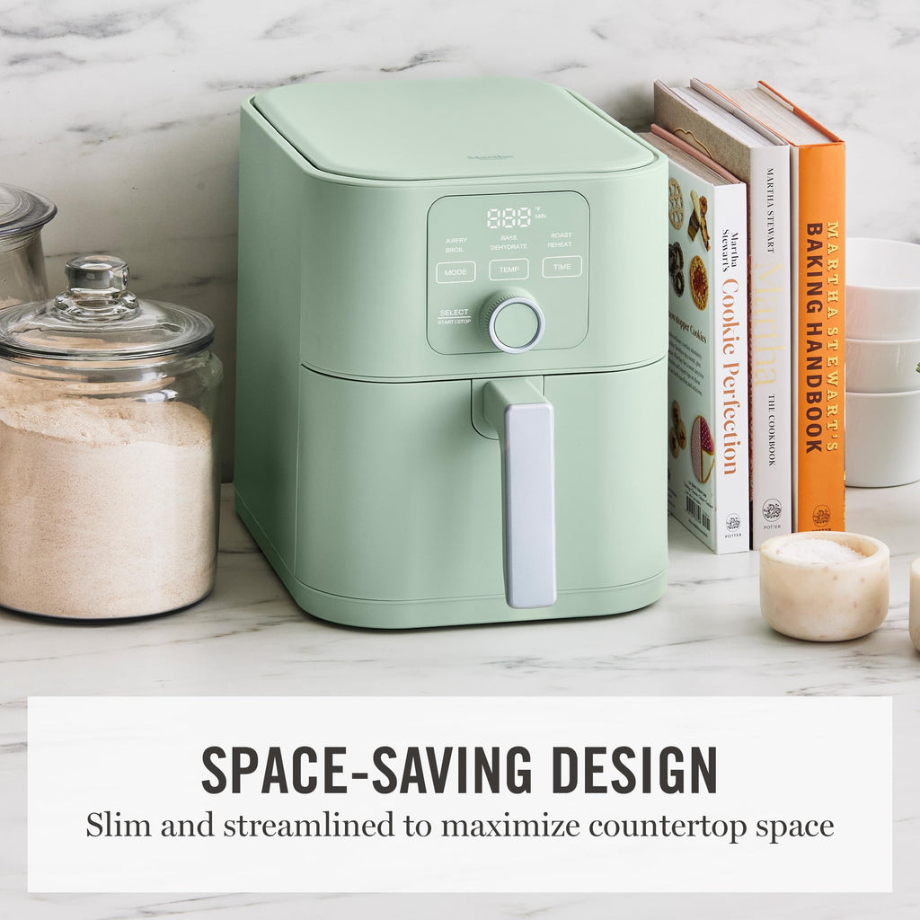 Martha Stewart 6-Quart Air Fryer, 6 Presets, Space Saving, Honeydew Sage