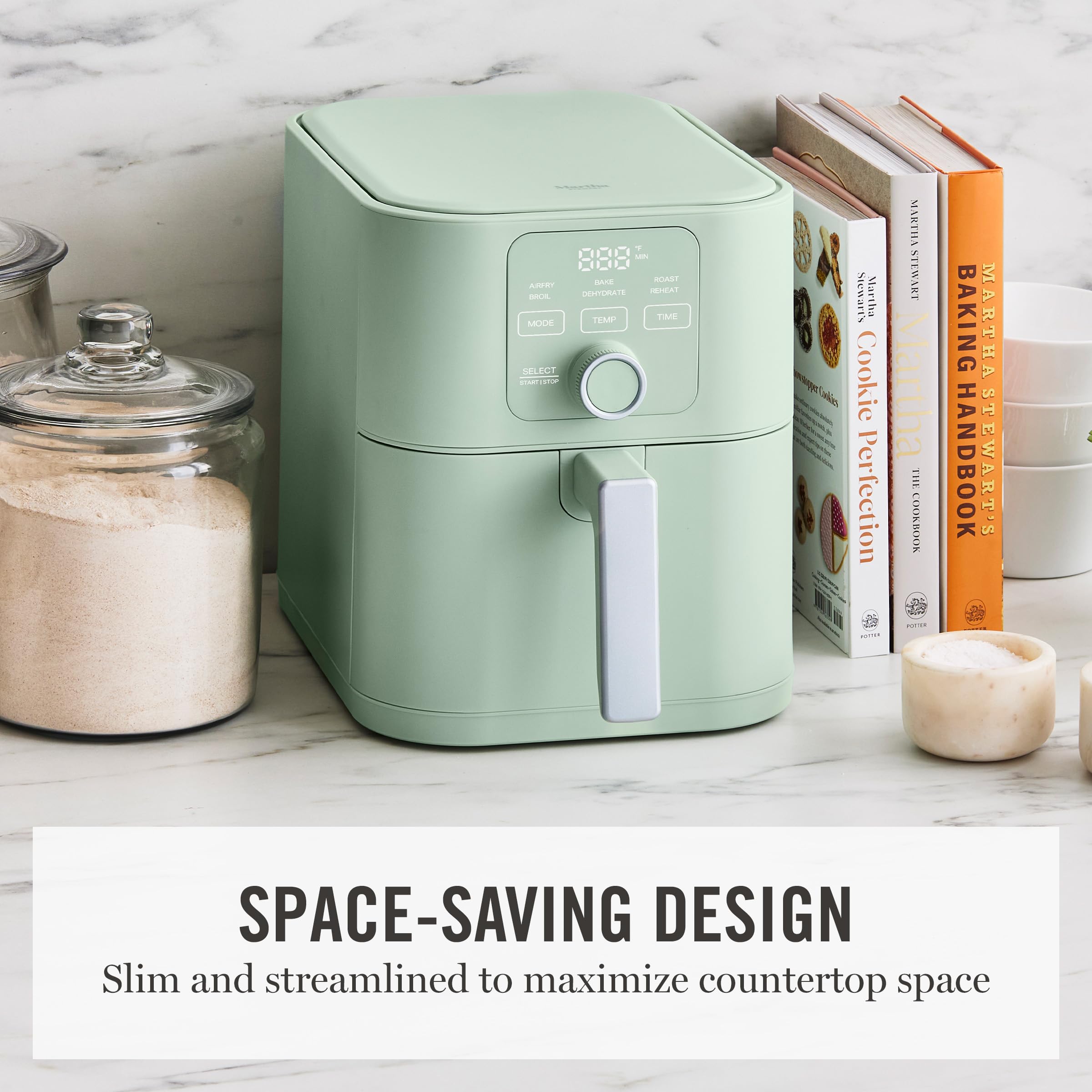 Martha Stewart 6-Quart Air Fryer, 6 Presets, Space Saving, Honeydew Sage