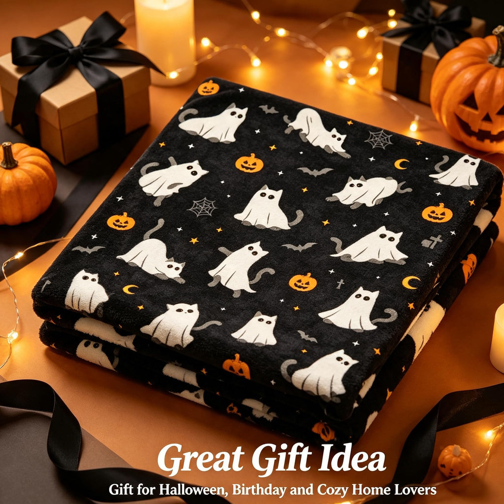 Konijoyce Halloween Throw Blanket Grid Pumpkin Cat Bat Ghost Flannel Throw Blanket for Living Room Couch Bed Chair Halloween Decor Gifts for Kids Adults