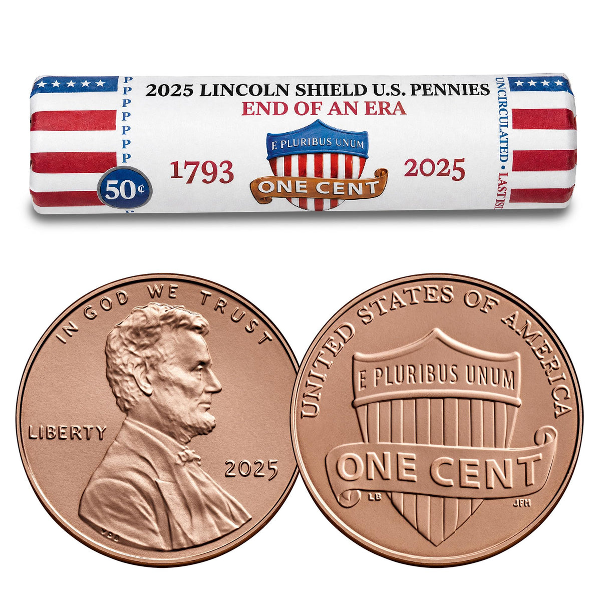 2025 Final Issue Last Lincoln Cent Penny Rolls P & D Set (100 Coins) – END of an ERA Original Collectible Rolls – Brilliant Uncirculated Mint-Issued Coins