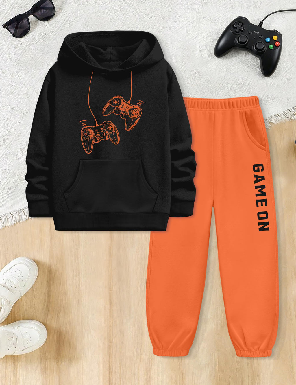 Boiltcat Boys Size 8 Clothes Letter Print Boys Sweatsuit Black Orange 7-8Y