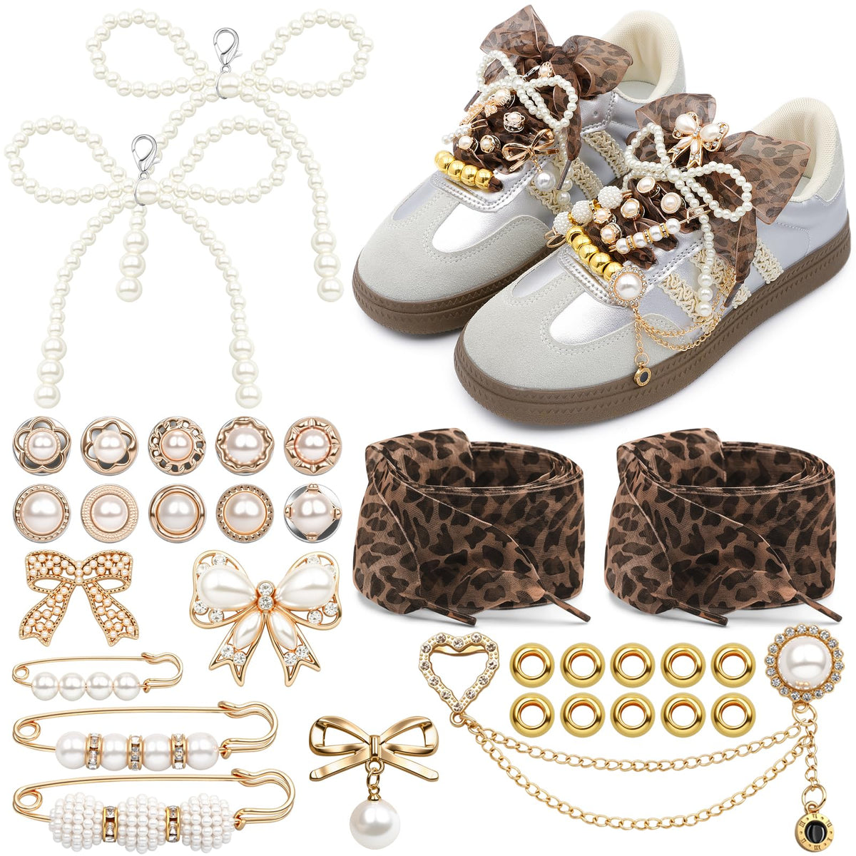 WEGOODZF Leopard Snow Yarn Shoelaces + 29-Piece Shoe Charms Set