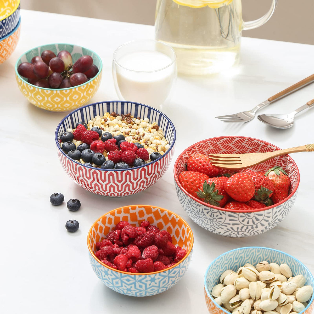 Selamica Ceramic Cereal Bowls Set of 6, 24 Oz Deep Soup Bowls for Kitchen