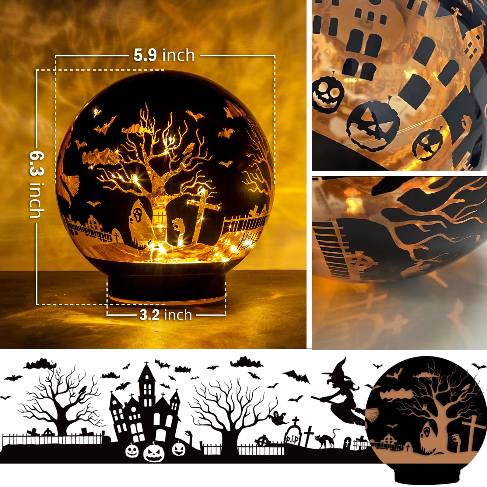QRF Halloween Decorations Rotating Lamp with Timer Halloween Figurine Light