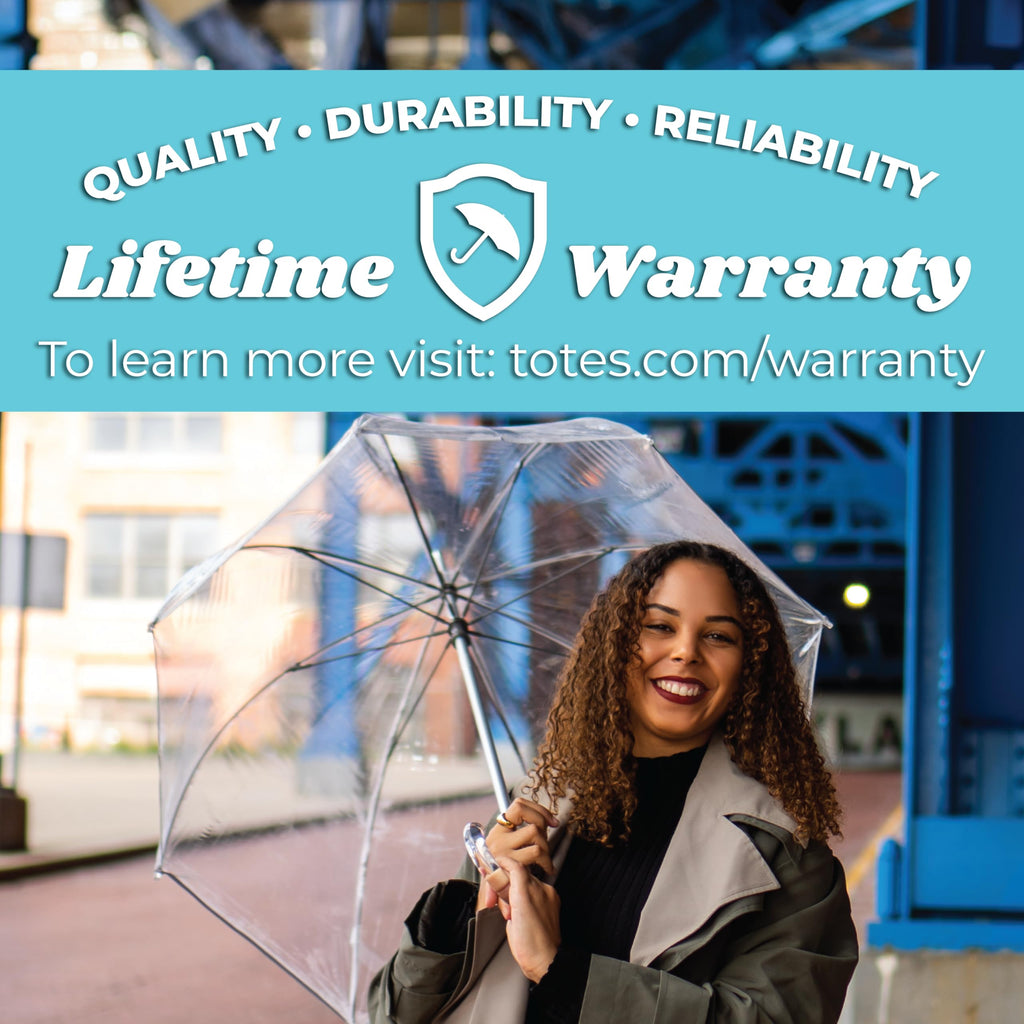 Totes Signature Clear Bubble, Rain & Windproof Umbrella - Perfect for Weddings, Travel and Outdoor Events - Curved Handle with Deluxe Finish, in Transparent or Colorful Design Options