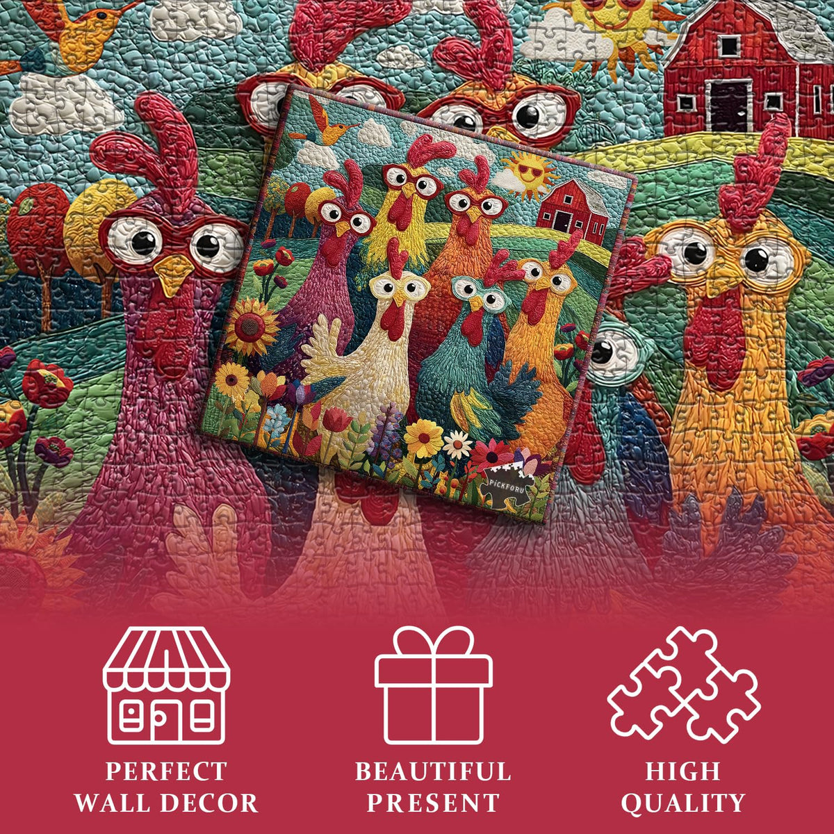 Chicken Puzzles for Adults 1000 Piece, PICKFORU Funny Chicken Jigsaw Puzzle, Garden Farm Flower Animal Rooster Themed, Patchwork Art Challenge Puzzle