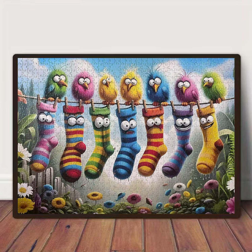 Birds Family Puzzles Colorful Cartoon Socks 1000 Pieces 27.5 X 19.7in