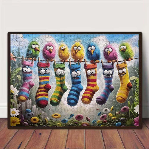 Birds Family Puzzles Colorful Cartoon Socks 1000 Pieces 27.5 X 19.7in