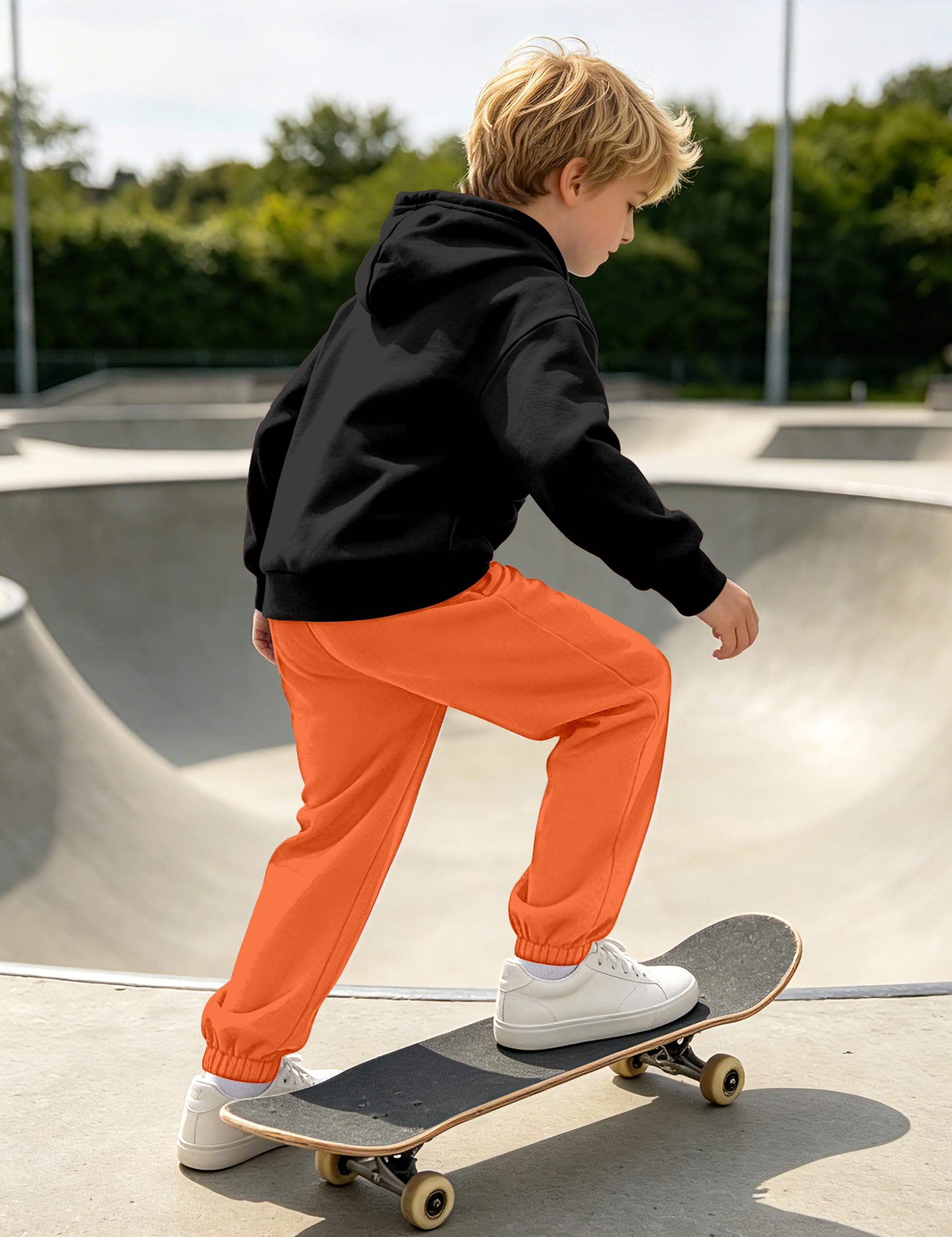 Boiltcat Boys Size 8 Clothes Letter Print Boys Sweatsuit Black Orange 7-8Y