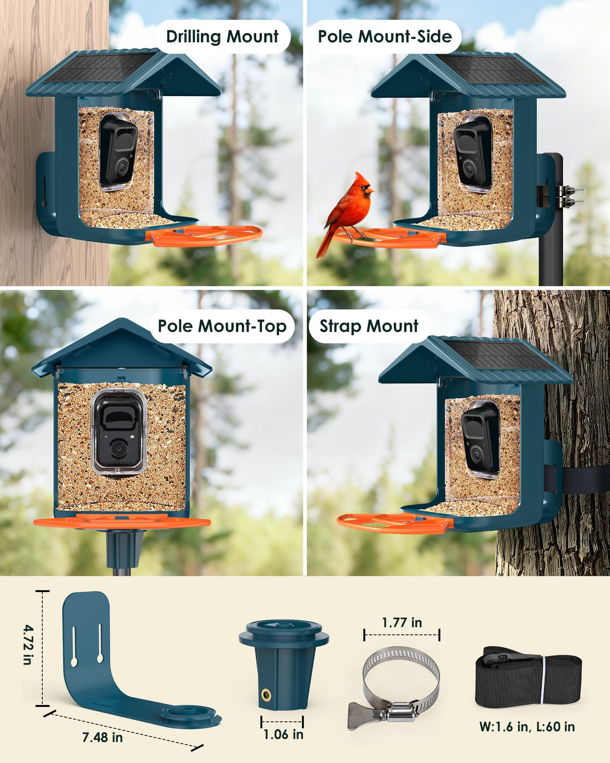 Bird Feeder with Camera Solar Powered 2K Video with 32GB Card Auto Capture