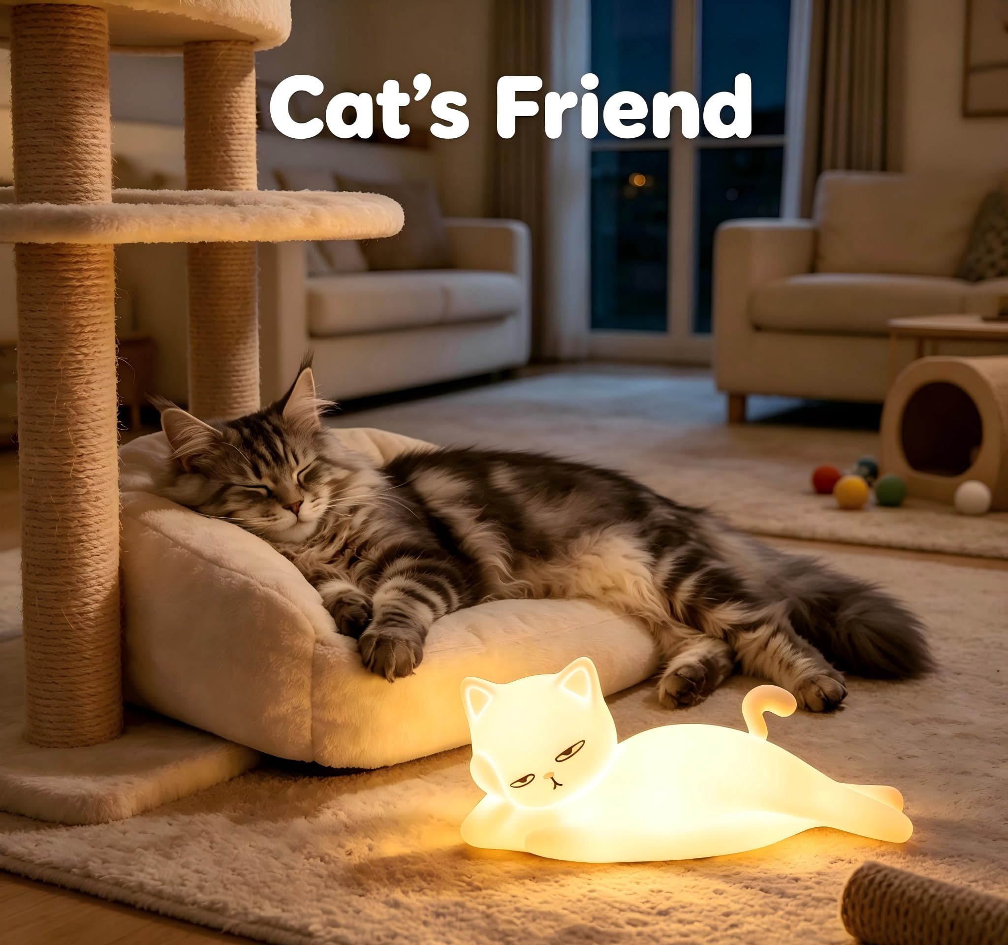 Mubarek Lying Flat Cat Lamp – 16 Colors, Touch & Remote, Rechargeable