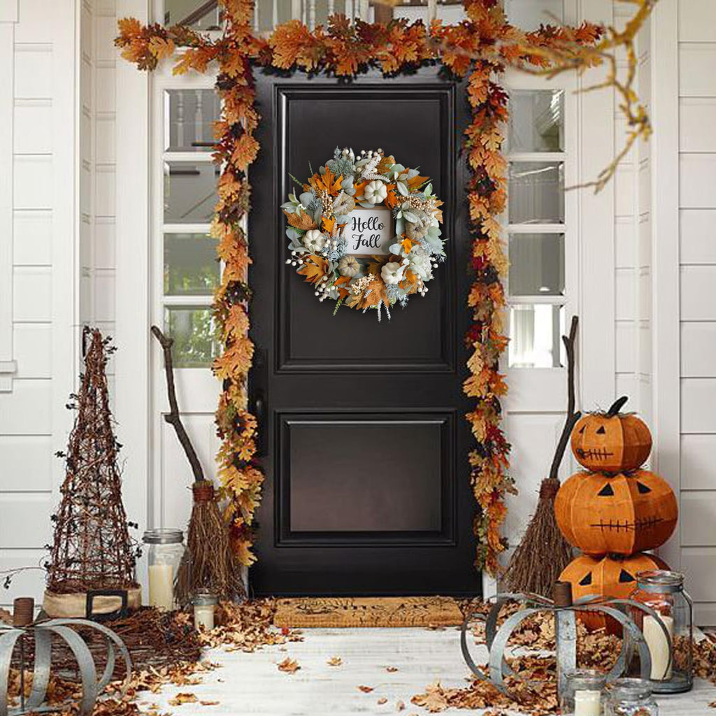 20" Harvest Fall Wreath for Front Door,Pumpkins Berries Autumn Wreaths