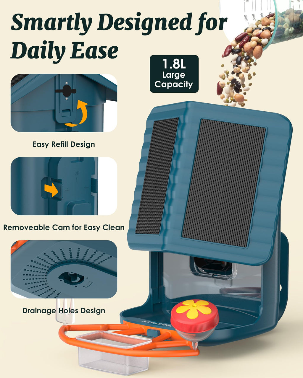 Bird Feeder with Camera Solar Powered 2K Video with 32GB Card Auto Capture