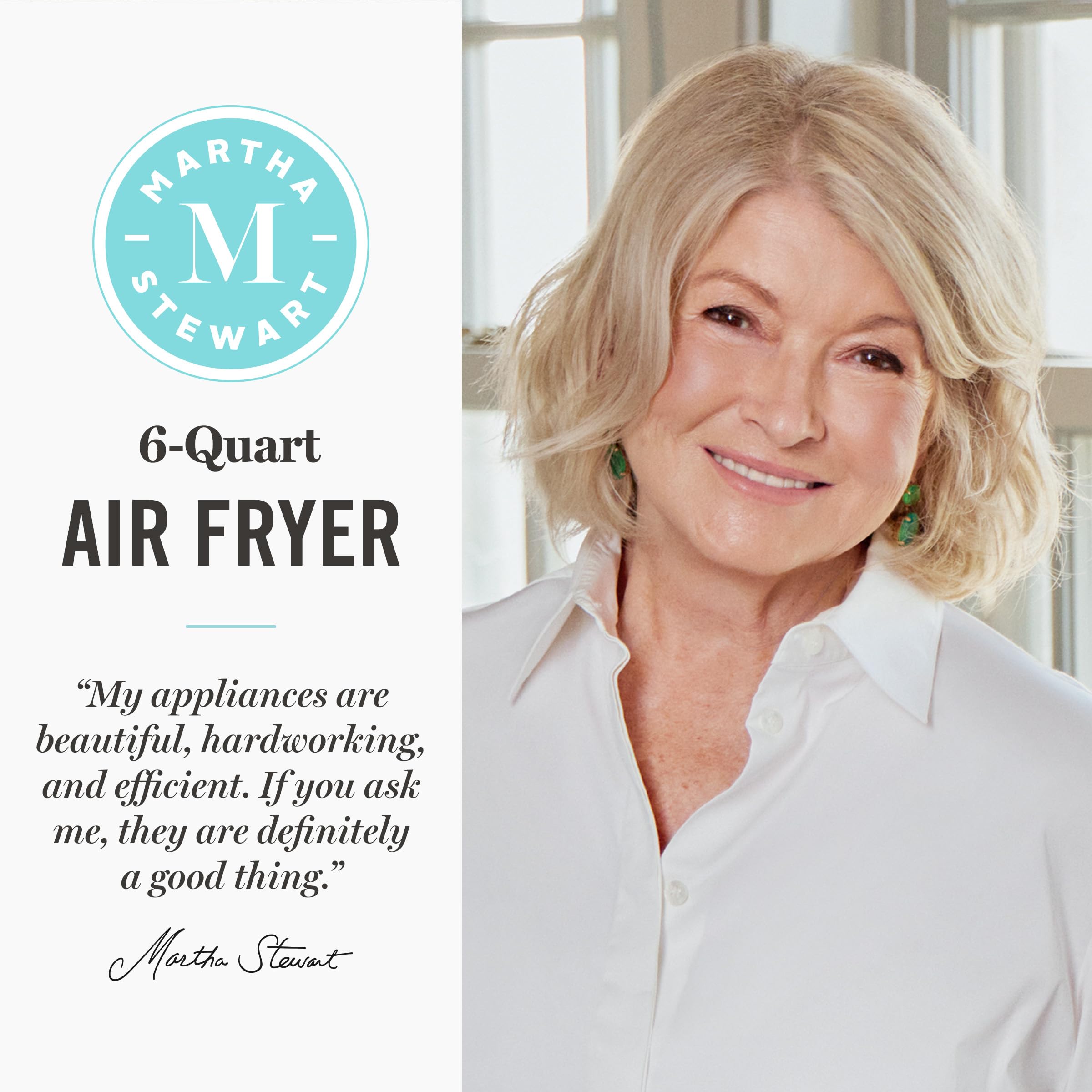 Martha Stewart 6-Quart Air Fryer, 6 Presets, Space Saving, Honeydew Sage