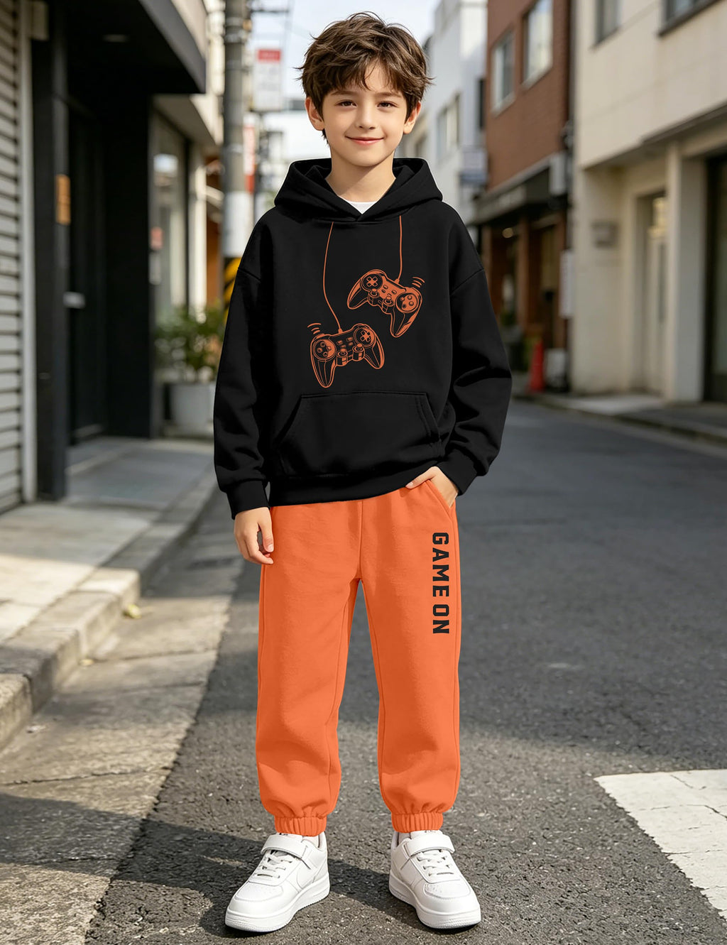 Boiltcat Boys Size 8 Clothes Letter Print Boys Sweatsuit Black Orange 7-8Y