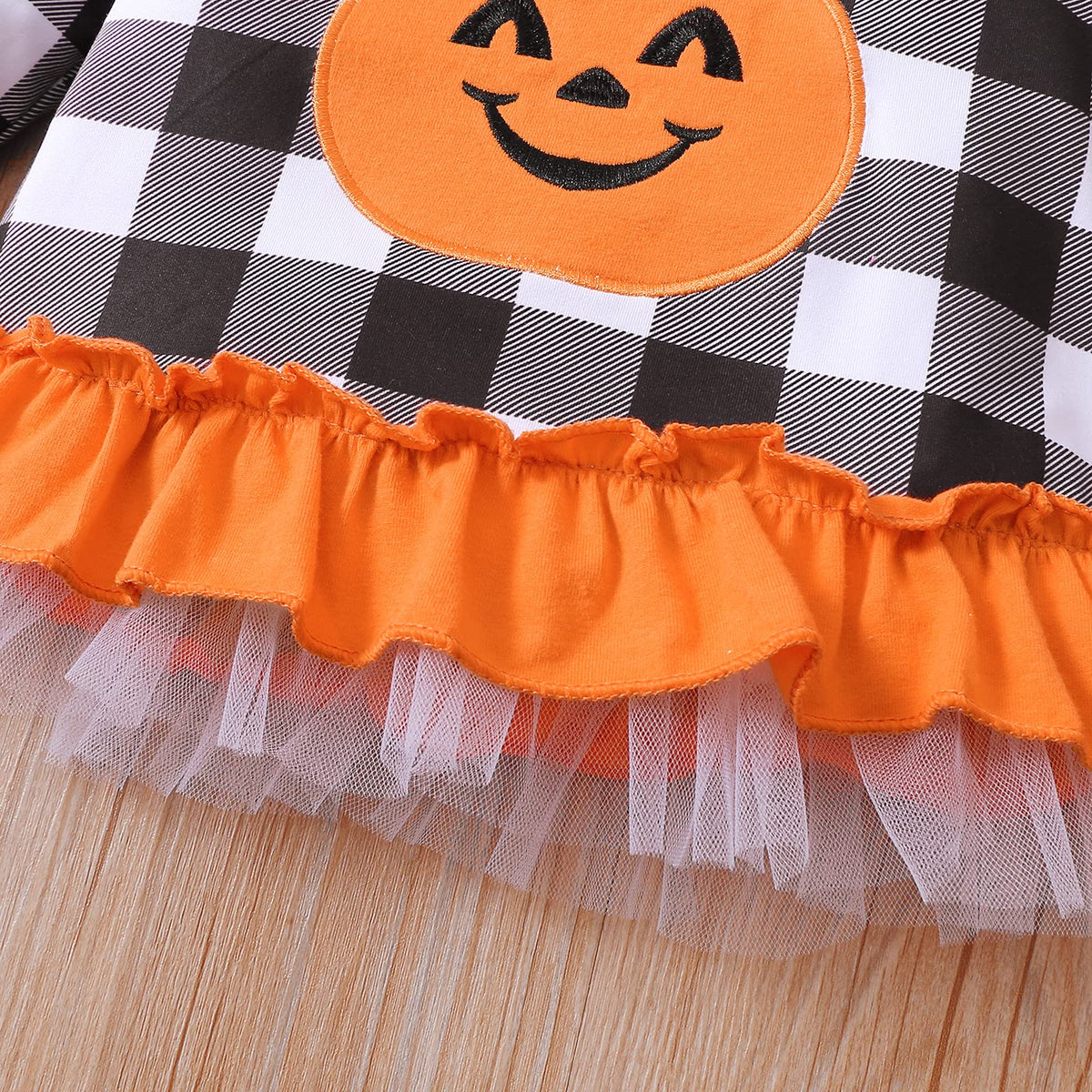ITFABS 1-6T Toddler Girl Halloween Clothes Set Plaid Pumpkin T-Shirts Tees Pullover Shirts Tops+Flare Pants Outfit Set (Black, 2-3T)