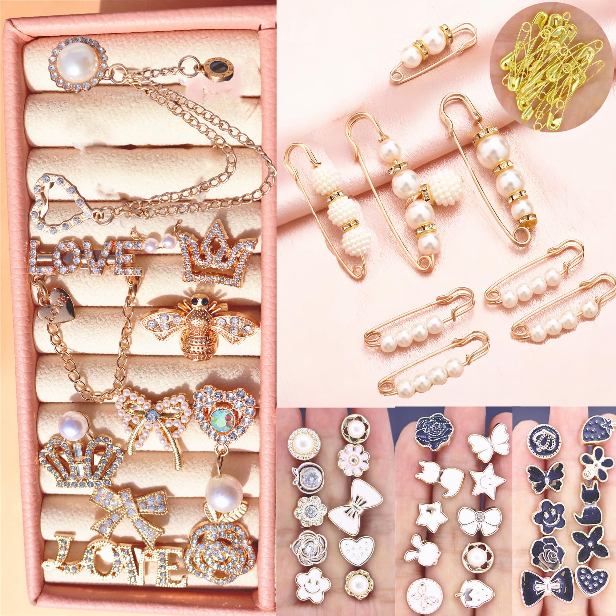 Rozecollin 72-Piece Junk Sock Charms Kit – Brooches, Safety Pins & Bag Charms