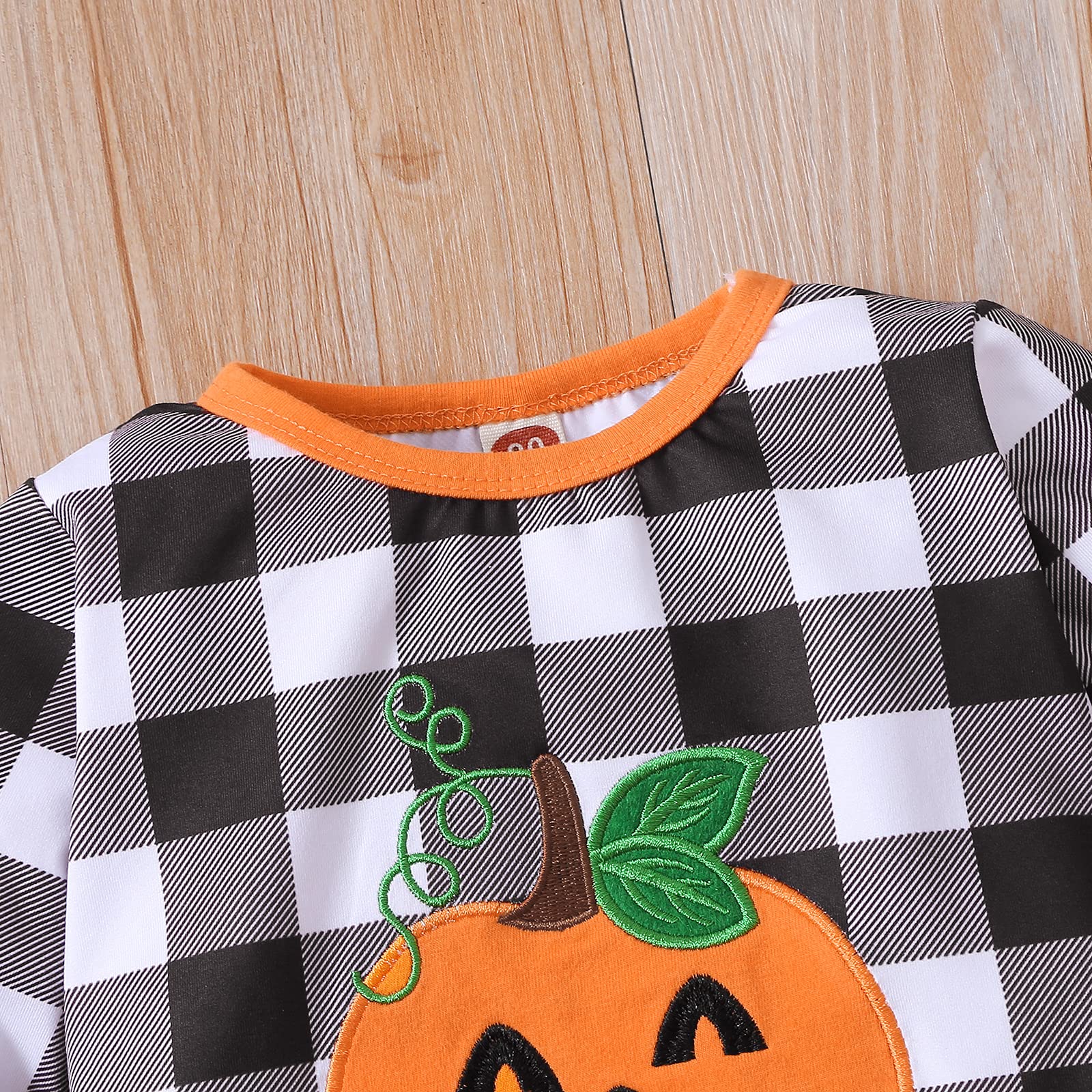 ITFABS 1-6T Toddler Girl Halloween Clothes Set Plaid Pumpkin T-Shirts Tees Pullover Shirts Tops+Flare Pants Outfit Set (Black, 2-3T)