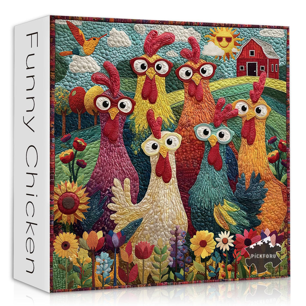 Chicken Puzzles for Adults 1000 Piece, PICKFORU Funny Chicken Jigsaw Puzzle, Garden Farm Flower Animal Rooster Themed, Patchwork Art Challenge Puzzle