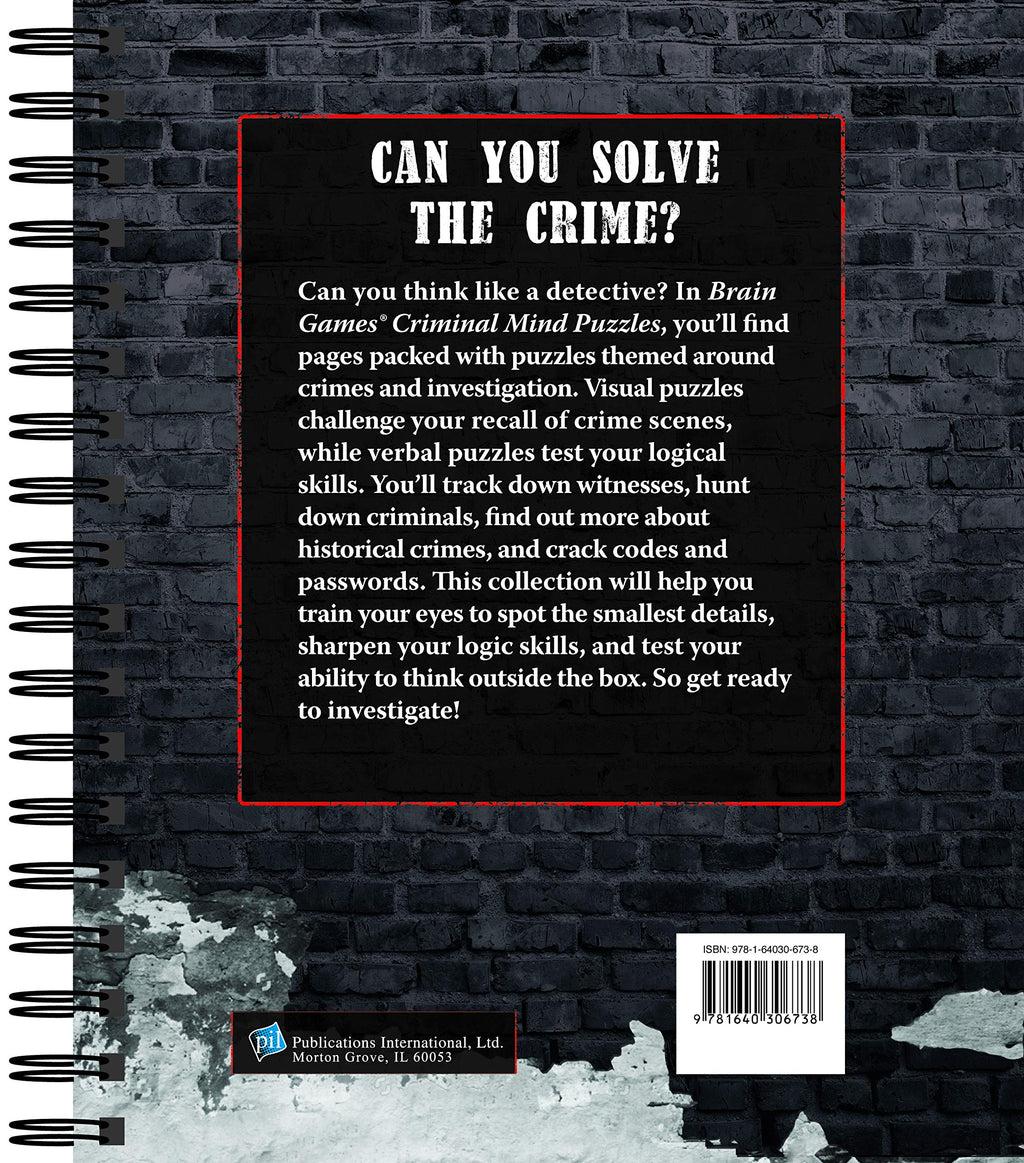 Brain Games - Criminal Mind Puzzles: Crime-Themed Brain Teasers | Visual, Verbal, Memory & Logic Puzzles | Spiral Bound Activity Book for Adults & Teens