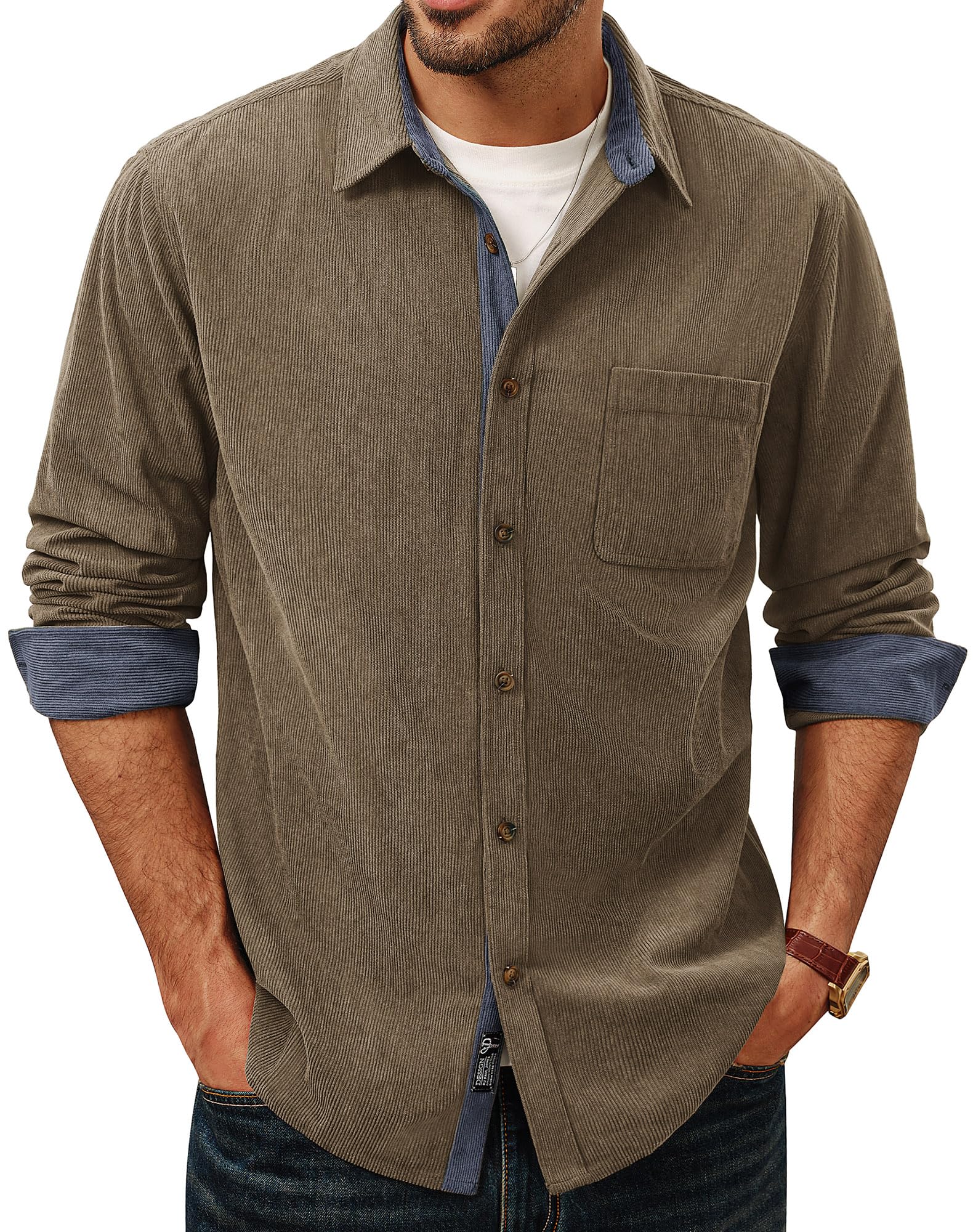 PJ PAUL JONES Men's Button Down Shirt Corduroy Long Sleeve Casual Shirts