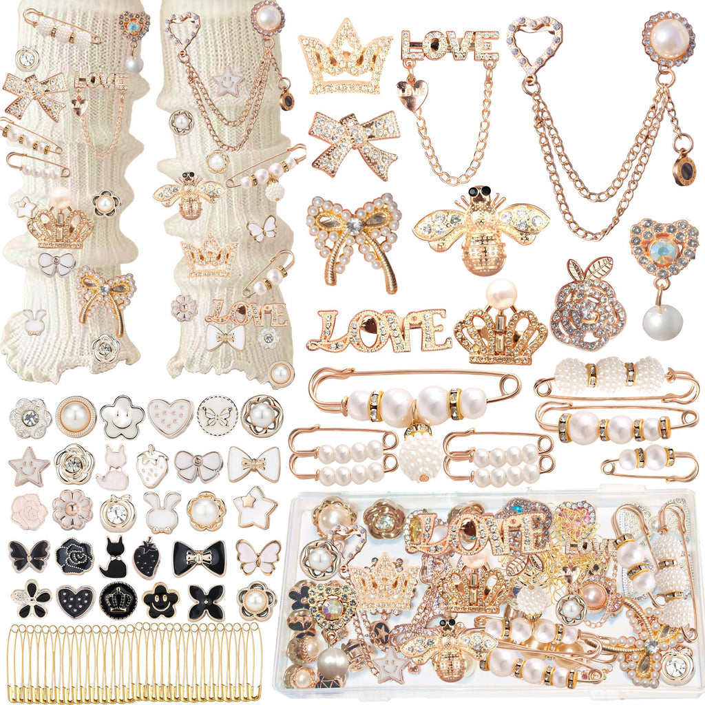 Rozecollin 72-Piece Junk Sock Charms Kit – Brooches, Safety Pins & Bag Charms